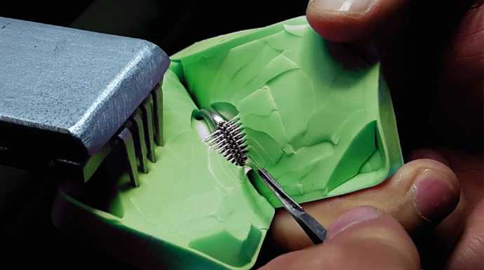 Silicone mould being used to create a cast